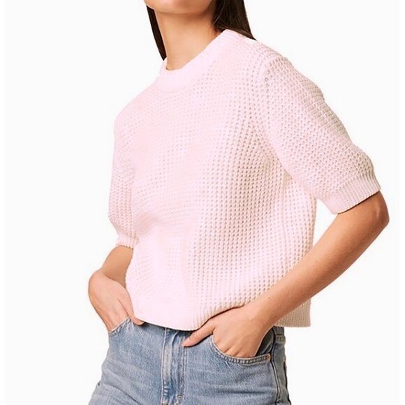 FRENCH CONNECTION NWT LUNA SHORT SLEEVE WAFFLE KNIT CAPRI BLUSH SWEATER. SIZE L - Picture 2 of 13